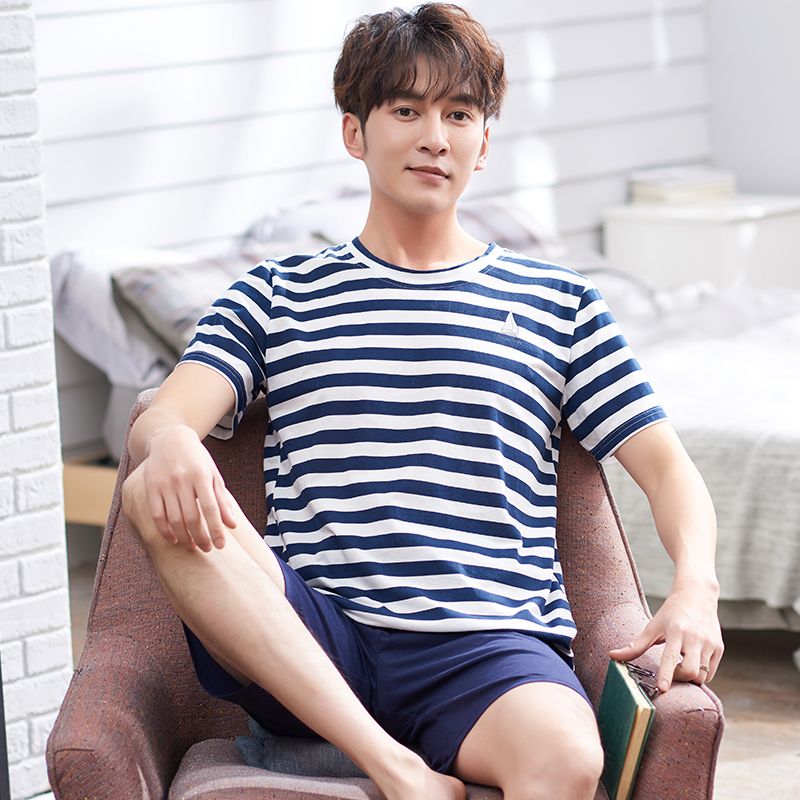 睡衣男夏短袖纯棉薄款加肥加大码运动休闲夏季青年男士家居服套装