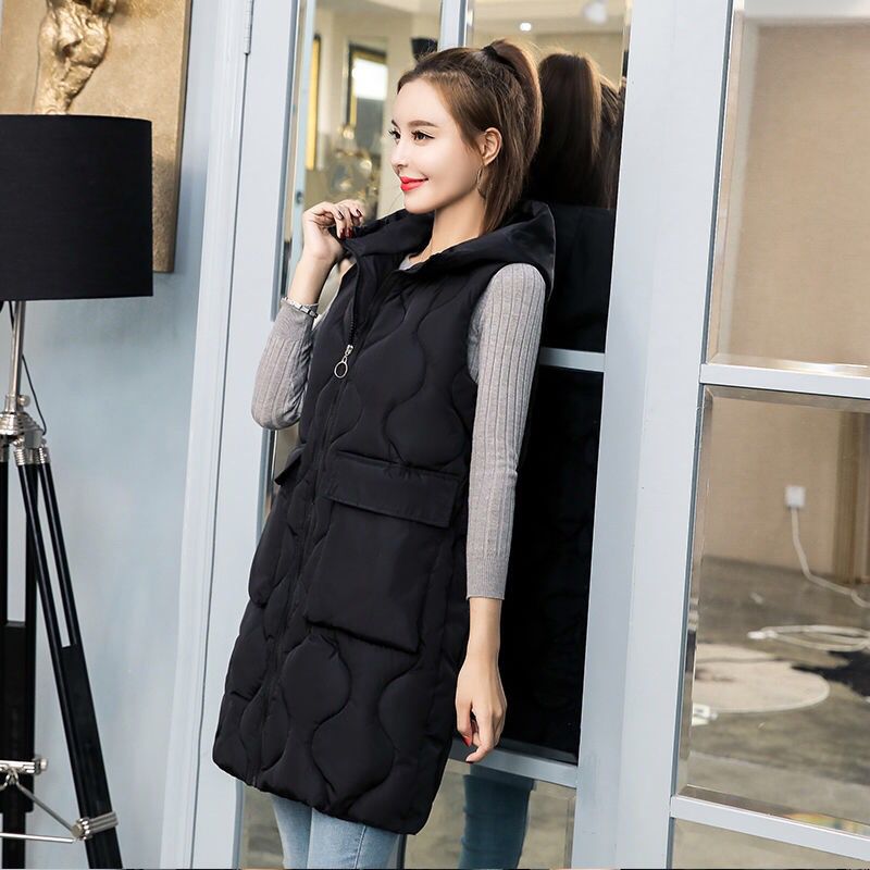 Women's cotton vest mid-length plus fat plus size autumn and winter Korean version of loose down cotton waistcoat padded clothes women's clothing