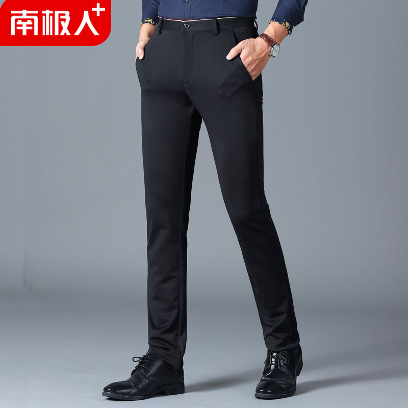 Antarctica + casual pants male autumn and winter plush plush elastic slim fit thermal pants male business straight pants man