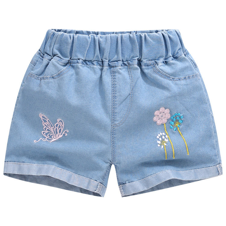 Girls' denim shorts summer middle and large boys' thin and versatile, little girls' fashion wear children's perforated hot pants