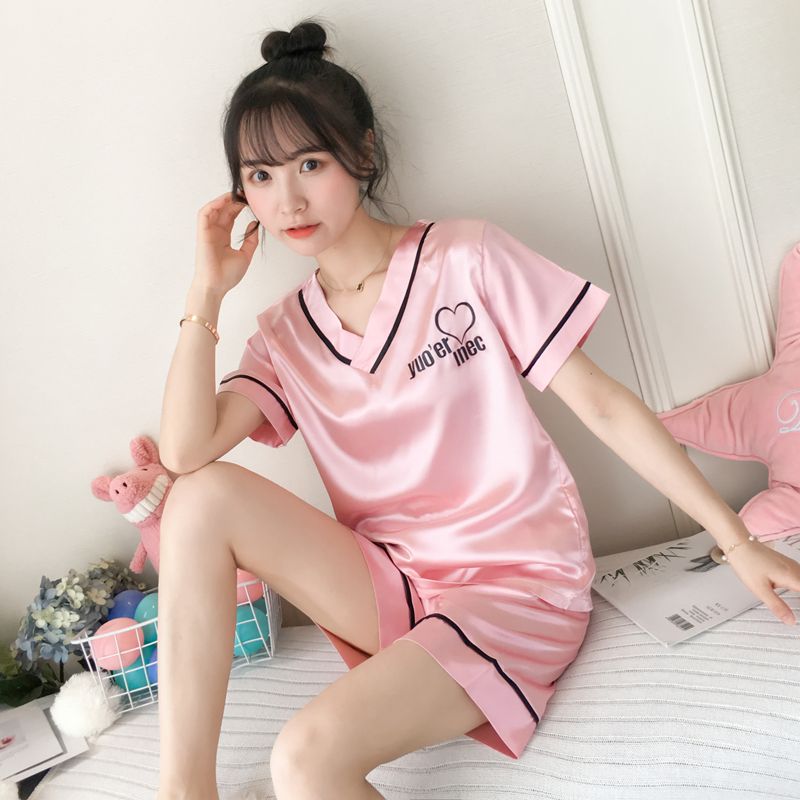 Pajama women summer ice silk short sleeve Korean thin student cute sexy summer two piece suit cartoon home wear