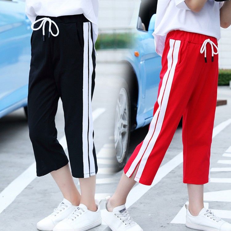 女童七分褲夏薄款運動褲2023新款中大童微喇叭褲韓版兒童休閒中褲