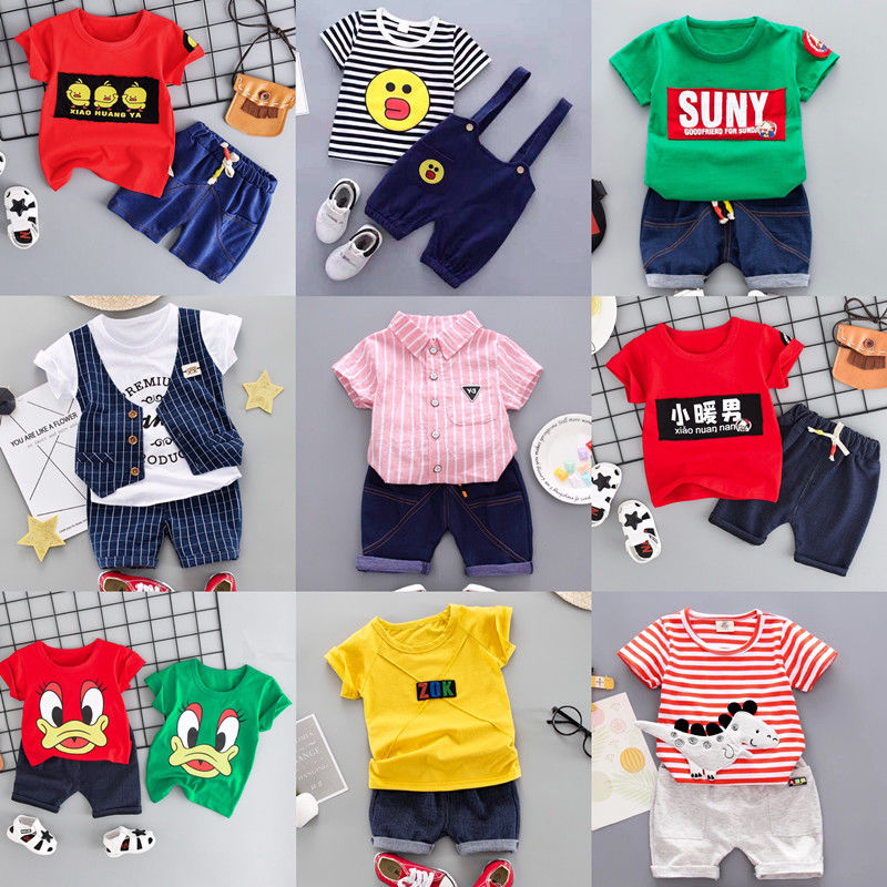 Children's wear boys' new girls' two pieces of short sleeves children's summer clothes baby's Half Sleeve T 桖 0-7