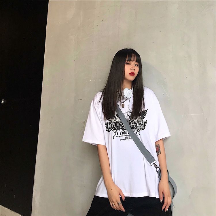  spring and summer new Harajuku bf style loose dark black ins hip-hop black short-sleeved T-shirt female student top tide