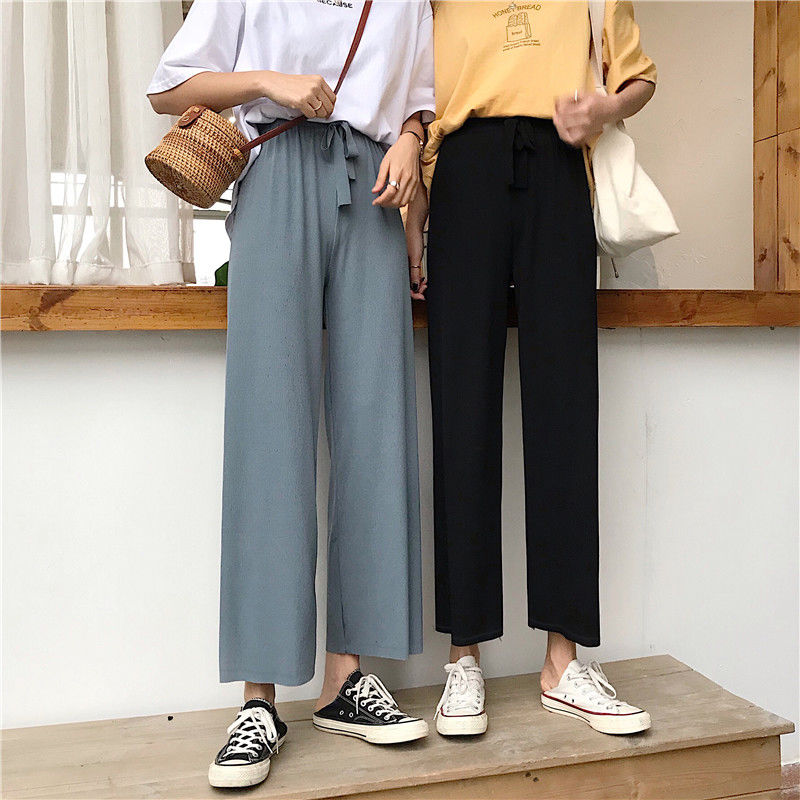 Spring and summer students' Korean high waisted slim wide leg pants women's vertical straight pants Hong Kong style wide leg pants loose casual pants