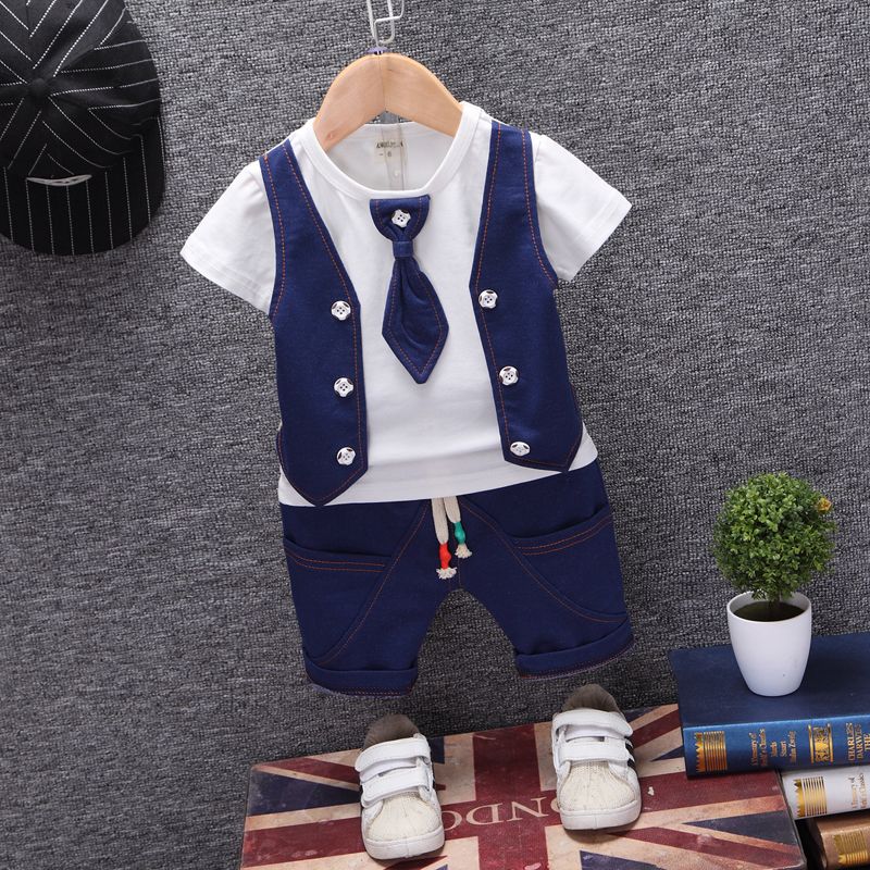 New Korean children's clothing for handsome boys summer short sleeve children's suit 0-1-2-3-4 years old summer fashion