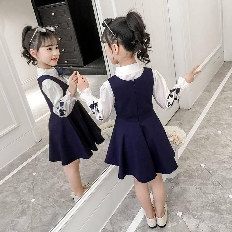Girls suit autumn dress 2022 new Korean style embroidered shirt skirt two-piece set little girl foreign style clothes