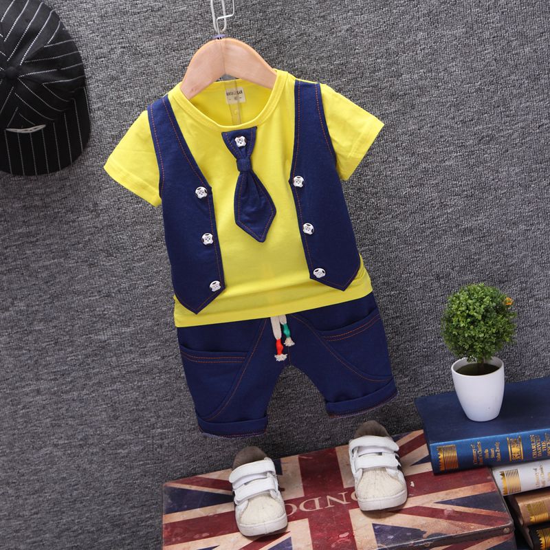 New Korean children's clothing for handsome boys summer short sleeve children's suit 0-1-2-3-4 years old summer fashion