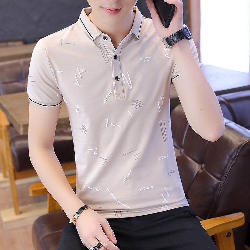 Polo Shirt Men's Short Sleeve Summer Korean Leisure Trend Youth Print Polo Shirt Pure Cotton Half Sleeve Top [issued On February 9]
