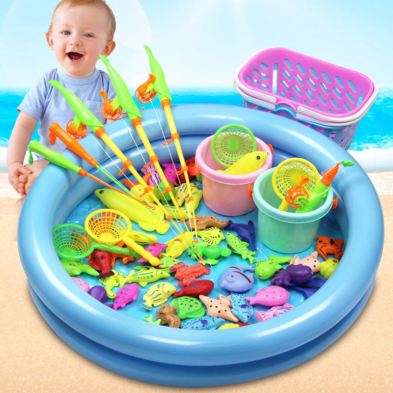 Educational baby children's fishing toy pool suit magnetic beach water playing parent child game fishing family 3 years old