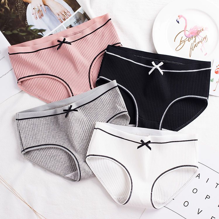 [high elastic underpants] 1-4 pairs of underpants female pure cotton students Korean version middle waist junior high Japanese thread pants
