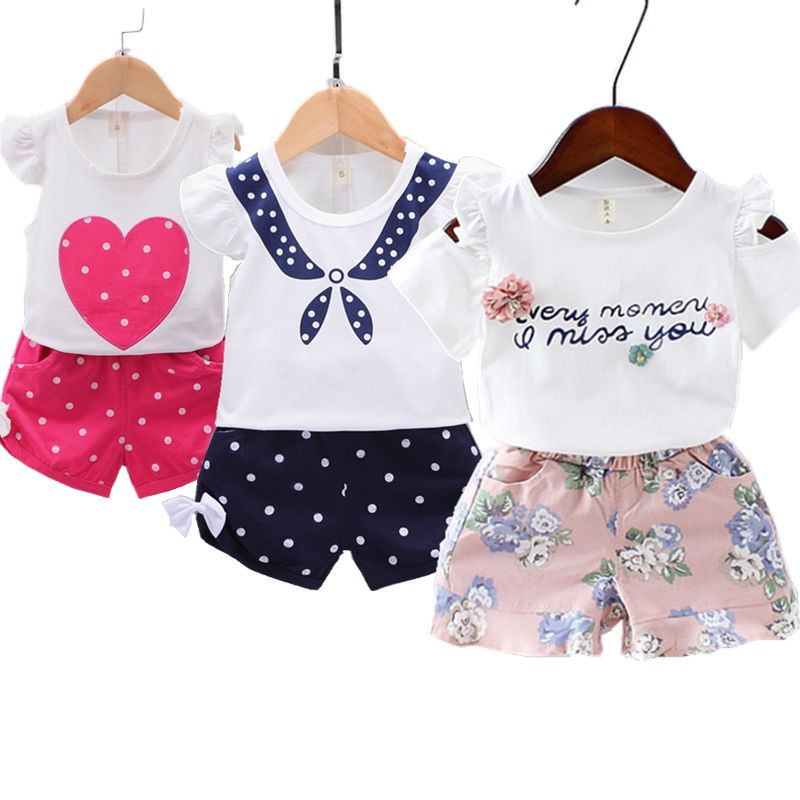 女寶寶夏裝新款韓版女童兩件套小童衣服短袖套裝0-1-3歲2洋氣童裝