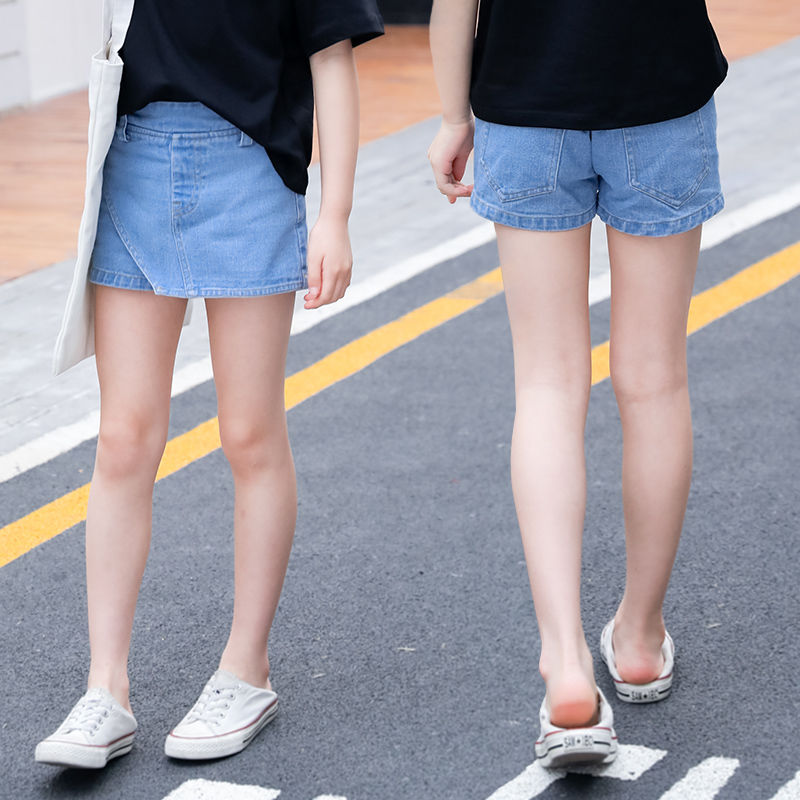 Fashionable girl denim skirt pants summer new Zhongda children's Korean fashion thin shorts children's loose pants