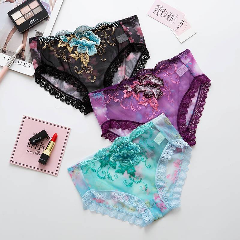 3/4 pack sexy seamless sexy panties women's middle and low waist transparent briefs head lace lace panties women