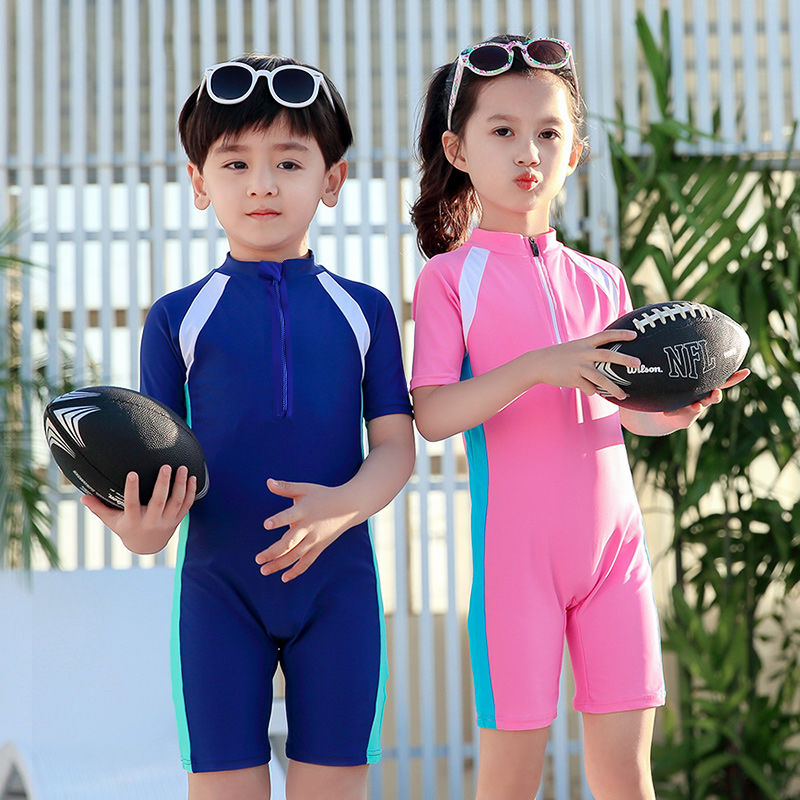 Children's swimsuit female sunscreen girl's one piece short sleeve swimsuit boy's swimming trunks diving suit