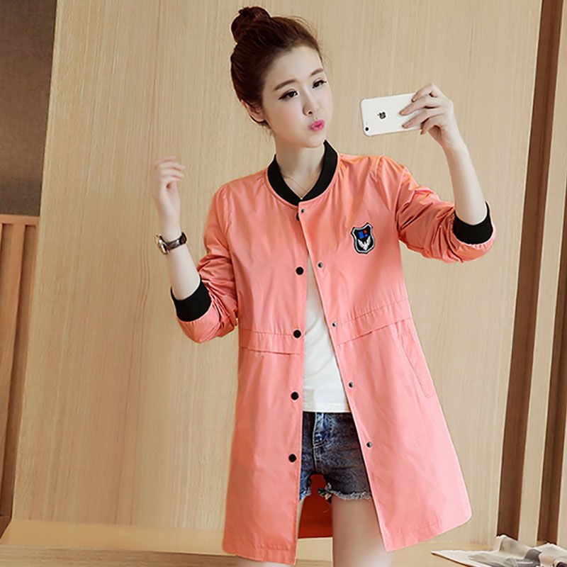 Women's Thin Coat  Spring and Autumn Dress Korean Style Slim Mid-length Baseball Uniform Fashion Jacket Cardigan Slim Windbreaker Women