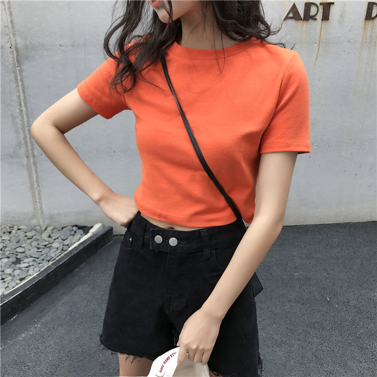 Girls' summer short tight-fitting t-shirt students' self-cultivation solid color short-sleeved boudoir honey dress different sisters' summer dress