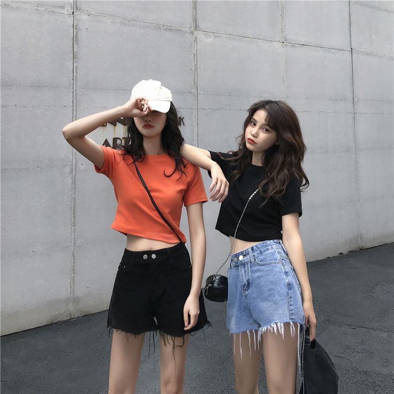 Girls' summer short tight-fitting t-shirt students' self-cultivation solid color short-sleeved boudoir honey dress different sisters' summer dress