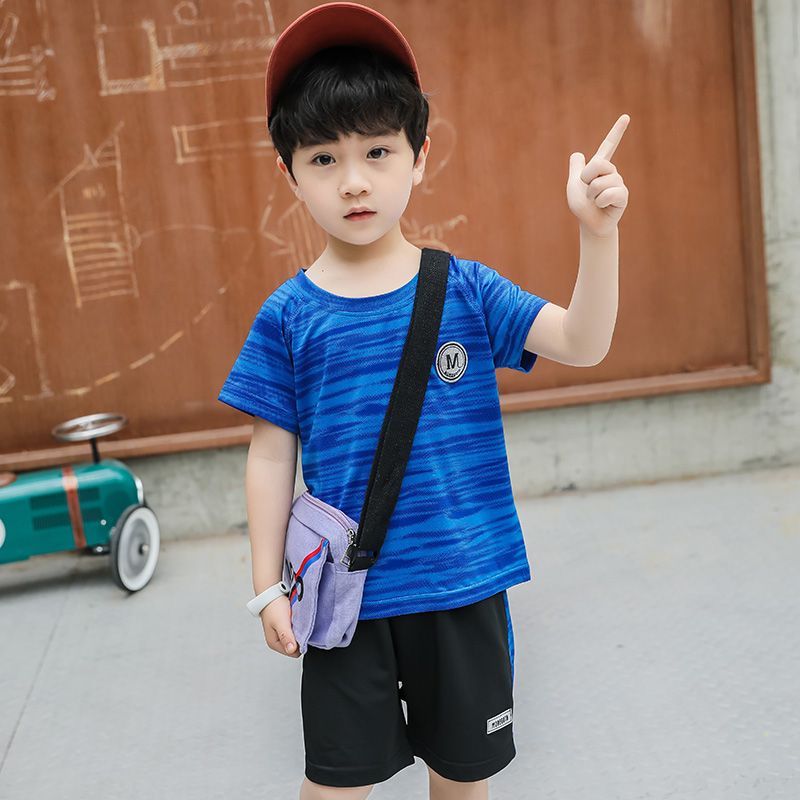 Children's quick drying clothes boys' summer suit 2019 new handsome fashion medium and large children's short sleeve summer sports two piece set