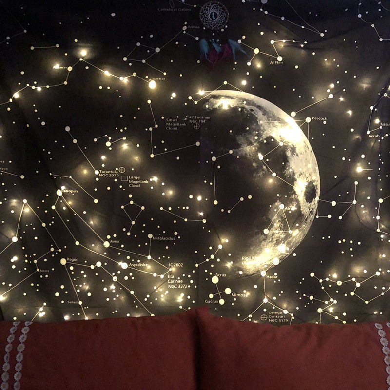 星空系 ins挂布北欧休闲沙发背景布宇宙黑色星空月球挂毯装饰布