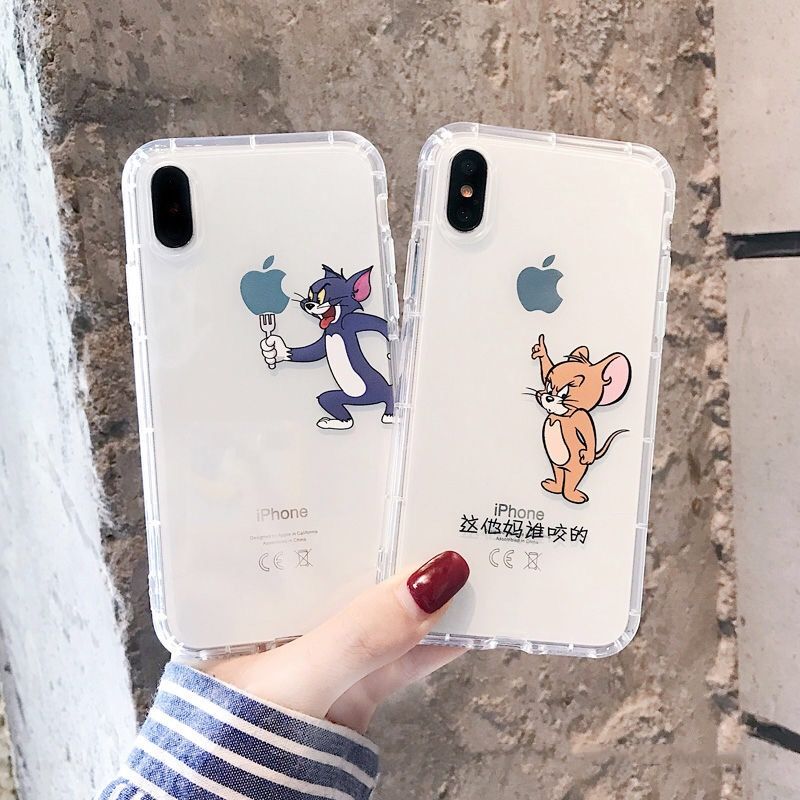 Transparent couple iPhone 6S case 7plus Apple 11 soft shell 8p cute xsmax cat and mouse XR female