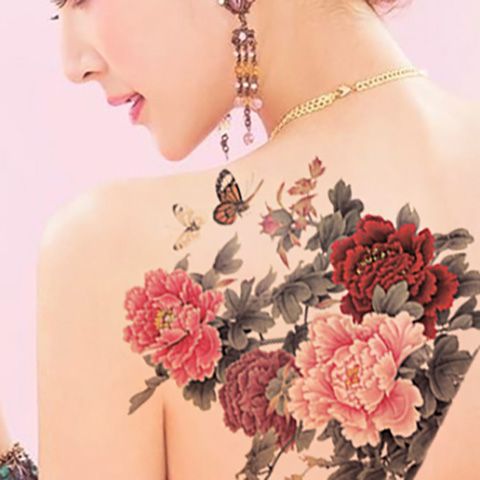 牡丹花大图 女防水影楼写真彩绘性感诱惑后背写真遮疤纹身贴纸