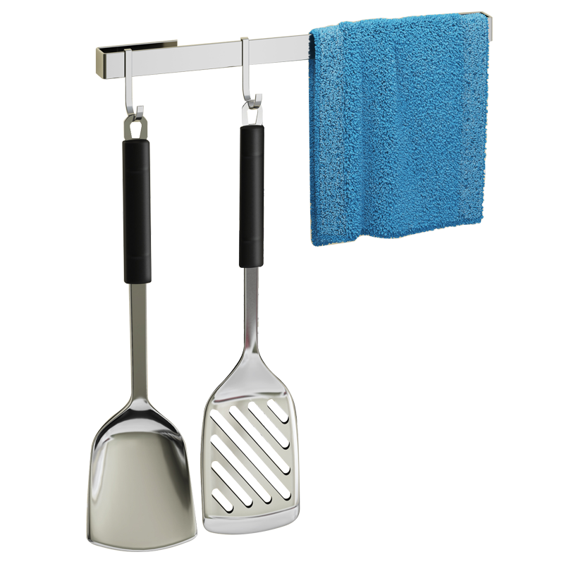 Punch-free hanging rod wall-mounted hook rack stainless steel kitchen rack spatula spoon rack rag rack towel rack