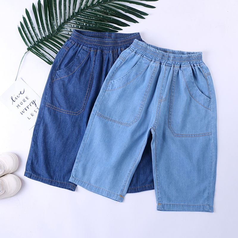 Boys' Summer Shorts middle and large children's versatile foreign style thin soft denim trousers new children's loose Capris trend