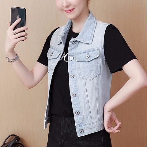 2022 spring and summer new women's clothing ripped denim sleeveless top short large size waistcoat vest small coat vest
