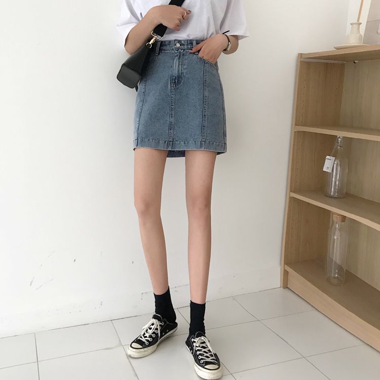Denim skirt female student summer 2020 new Korean high waist slim skirt versatile retro A-line skirt