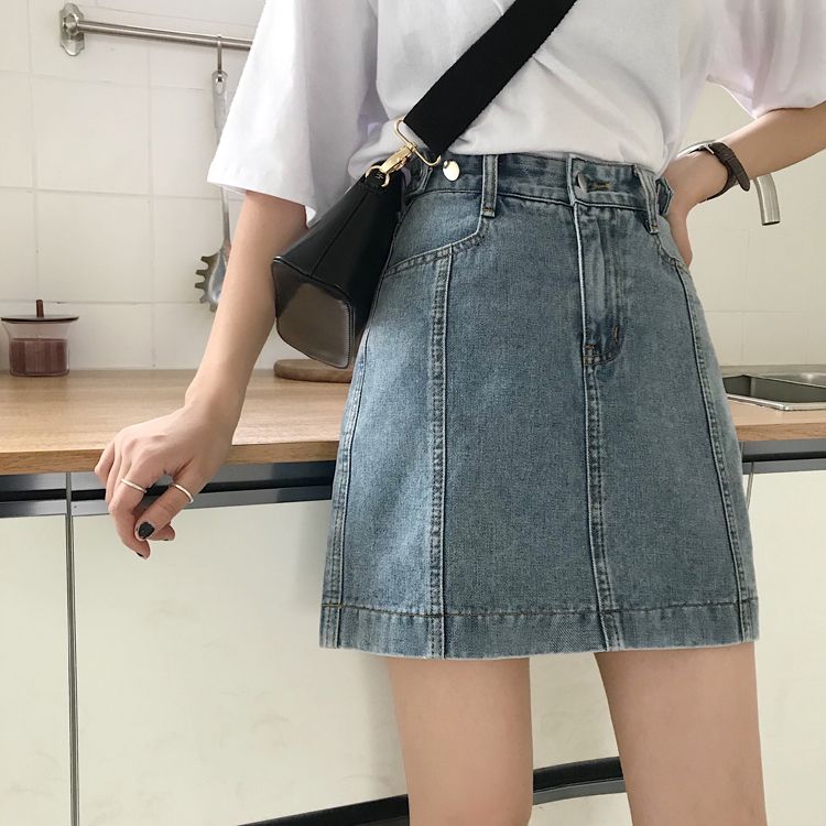 Denim skirt female student summer 2020 new Korean high waist slim skirt versatile retro A-line skirt