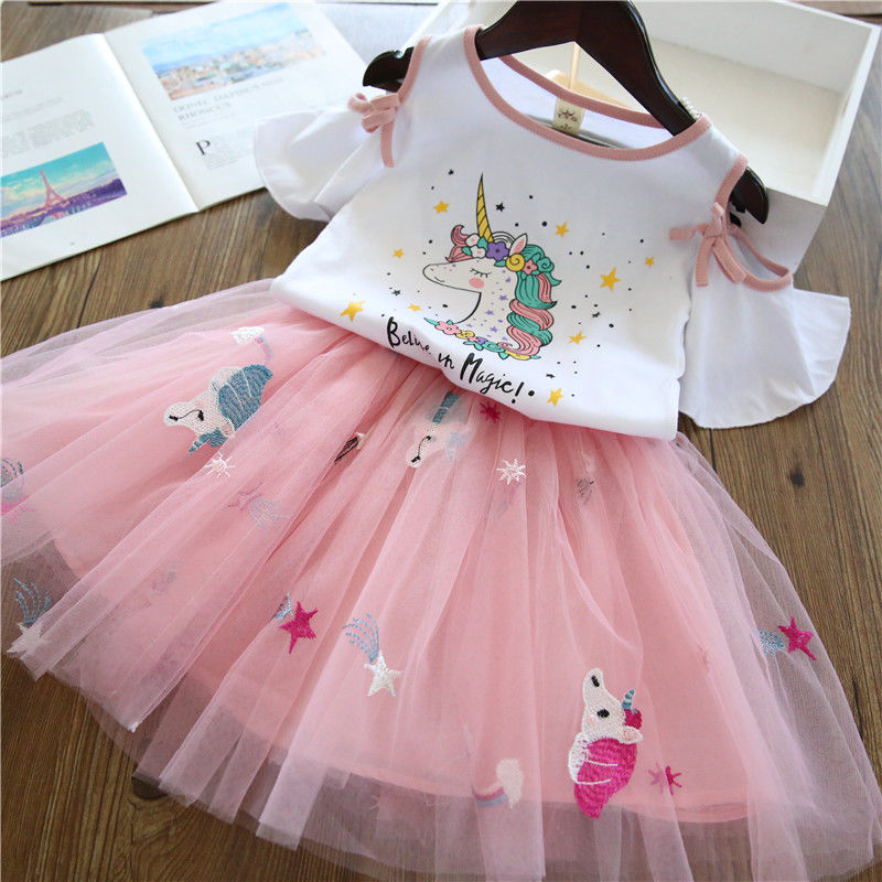 Girls' Zhongda children's suit 2020 summer new Korean Short Sleeve T-Shirt Baby skirt fashionable two piece dress