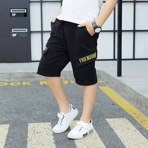 Summer wear new pure cotton boys' casual pants children's loose tooling shorts Capris
