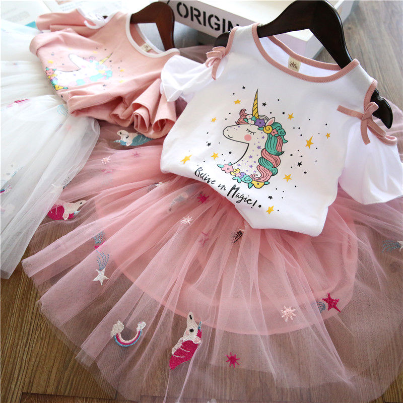Girls' Zhongda children's suit 2020 summer new Korean Short Sleeve T-Shirt Baby skirt fashionable two piece dress