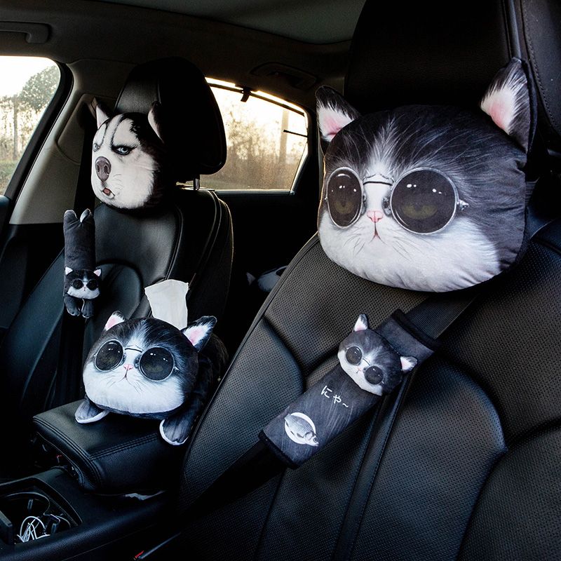 [3D neck pillow can be removed and washed] car headrest personality four seasons general fashion cartoon husky stereo car pillow