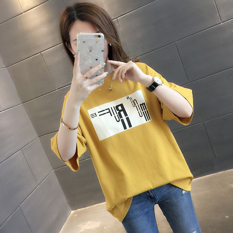 Large size fat MM mid-length loose short-sleeved t-shirt women's fashion all-match 2022 new summer Korean spring tide shirt