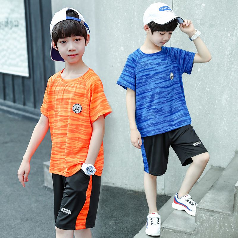 Children's quick drying clothes boys' summer suit 2019 new handsome fashion medium and large children's short sleeve summer sports two piece set