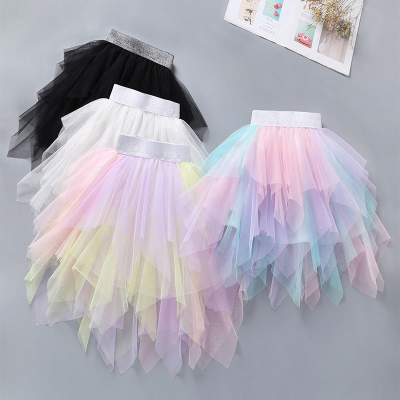 Girls' irregular skirt, super foreign rainbow skirt, children's cake gauze skirt