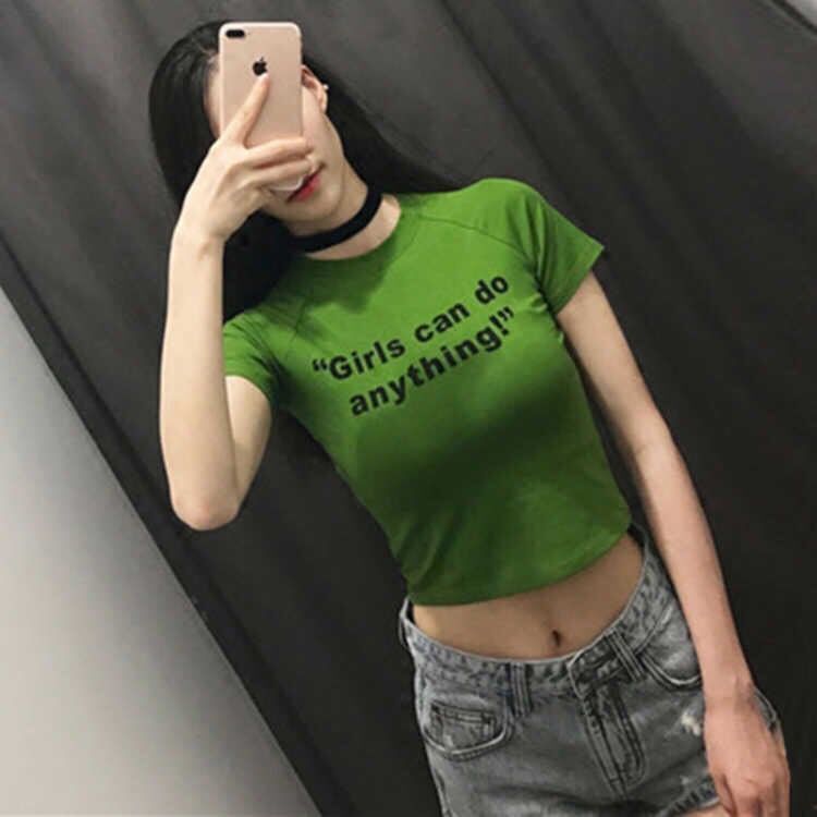 Ins summer super hot cec half-sleeved slim top female students short avocado green tight-fitting short-sleeved T-shirt tide