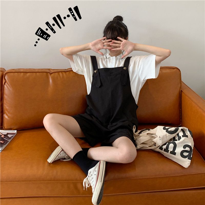 Summer new college style suspenders shorts female students Korean version loose net red age reduction all-match overalls casual pants tide