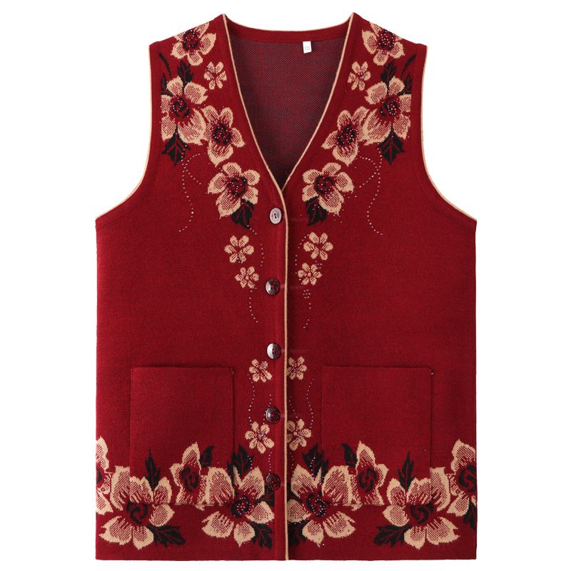 Mother's vest female spring and autumn middle-aged and elderly waistcoat grandma vest 60 years old and 70 years old knitted vest wife sweater