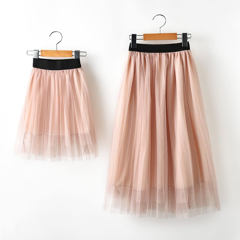 Girl's half length skirt net gauze pompous skirt parent child dress autumn and winter versatile Princess mid length skirt fairy A-line skirt student