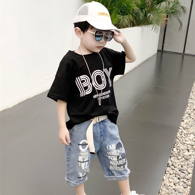 Children's Summer Boys' summer suit 2020 new children's summer short sleeve baby handsome foreign style two piece set fashion
