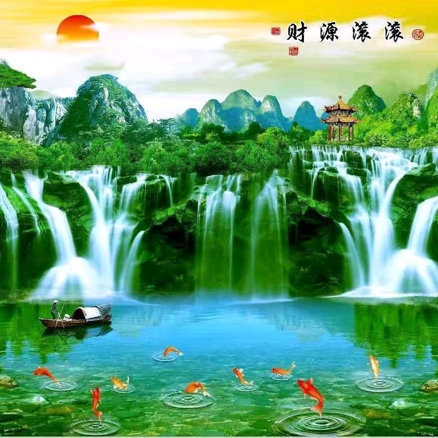 瓷砖背景墙影壁墙照壁迎宾墙迎门墙庭院壁画山水风景福字