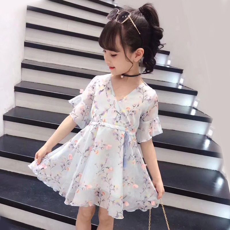 Girls' dress western style summer dress new children's dress Korean princess skirt summer Chiffon floral skirt