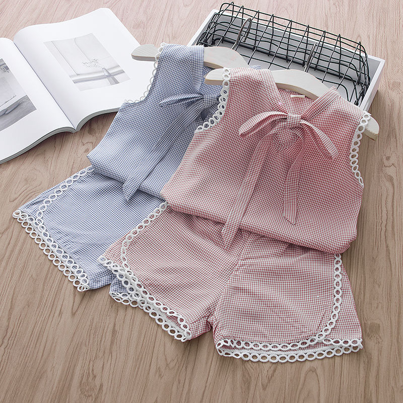 Girls' summer suit 2019 new Korean fashion clothes foreign style baby fashionable vest shorts two piece fashion
