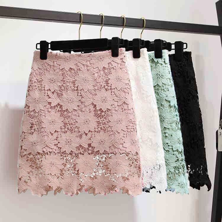 Lace skirt women's autumn new Korean version of high waist slim show thin young and middle-aged hip short skirt A-line skirt small black skirt