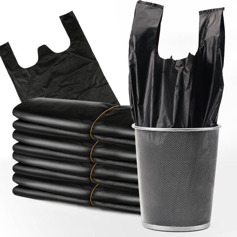 Black garbage bag household thickened portable vest type medium and large kitchen disposable garbage bag wholesale plastic bag