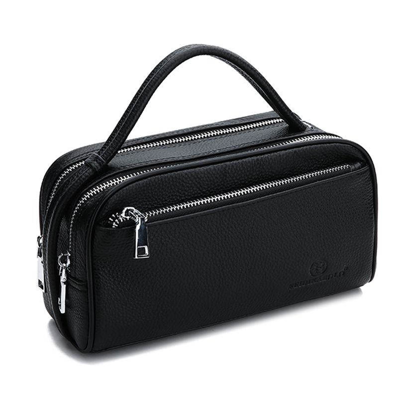 100%头层牛皮男钱包男士手包休闲商务手拿包大容量夹包时尚手腕包-领