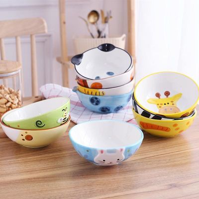 手绘卡通动物造型陶瓷餐具可爱软萌儿童饭碗创意学生家用面碗单个